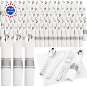 Rc372-1 Supernal Plastic Silverware Wrapped Disposable Cutlery Set With Napkin 120 Pack Led