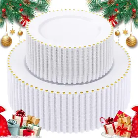 Rc542-1 Supernal 100pcs 10.25inch And 7.5inch White Gold Plastic Plates