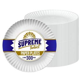 Supreme Select Be12100-3 300 Disposable 9 White Paper Plates Uncoated For Parties And Bbqs