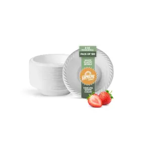 Be20063 Supreme Select 100 Pk White Disposable Plastic Bowls 5oz Microwave Safe Soup/salad/dessert