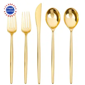 Sut78-300g Sut Gold Plastic Cutlery Set 300 Pcs Heavy Duty Utensils Disposable Silverware Forks
