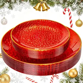 Sutblp-36r Sut 36pcs Red Plastic Plates Hammered Disposable Heavy