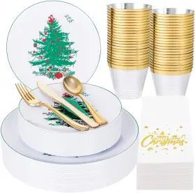 Sutej210rg-73 Sut 210pcs Christmas Plastic Plates Green White