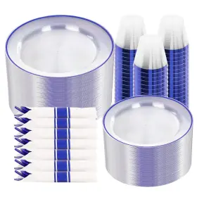 Sutet350-bbcl Sut 350 Pcs Blue And Clear Plastic Dinnerware Set For 50 Guests Include