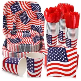 Med-suttmin-969 Suttmin 350 Pcs Paper Plates And Napkins Set Disposable Dinnerware Blue Red Patriotic