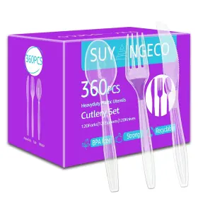 Cvb1019-1849 Suyangeco 360 Count Clear Plastic Forks Spoons Knives Bulk Heavy Duty Silverwar