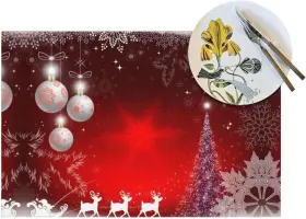C-4pcs-red Svnqney Red Chrismas Placemats For Dining Table Set Of 4 Wipeable 12x18 4pcs