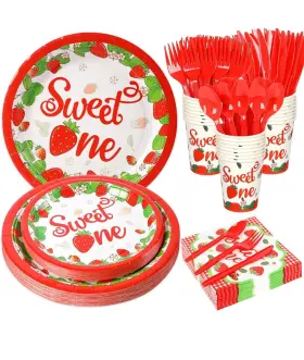 Wyb1.0525 Sweet One 175 Pieces Strawberry First Birthday Party Set Serves 25 Shortcake Wyb1.0525 Sweet One 175 Pieces Strawberry First Birthday Party Set Serves 25 Shortcake