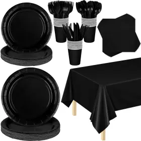Ax2494 Sxmffhcg 169 Pieces Black Party Supplies Include Plates And Cups Paper Napkins Plas