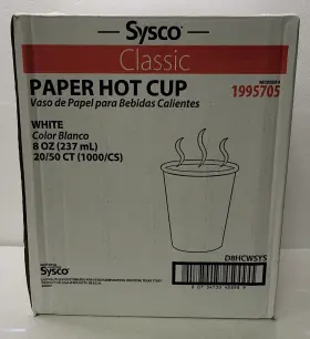 1995705 Sysco 1000/cs Paper Hot Cups. 8oz 237 Ml White