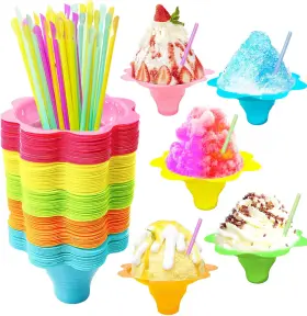 Szsrcywd 445051558590 200pcs Colorful Snow Cone Cups With Spoon Straws For Kids Parties