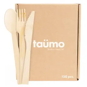 Ta Mo 753459528273 Compostable Bamboo Utensils And Wooden Cutlery - 150 Pack Of Eco Friendly Reu