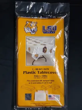 Table Mate Products 077218547177 Lsu Tigers Heavy Duty Plastic Tablecover 54 Inch X 108 - Factory Sealed