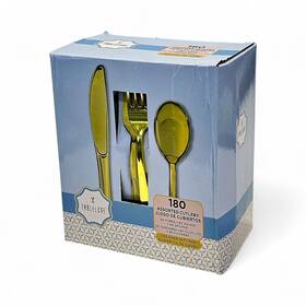 Tableluxe 074506629652 Assorted Disploseable Cutlery 60 Forks Knives Spoons - Gold