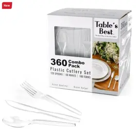 Tables Best 850039903014 360 Combo Pack Plastic Cutlery Set 120 Spoons 60 Knives 180 Forks