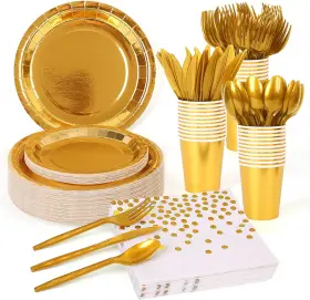 Us-puregold-200 Tabremstr 175 Pieces Gold Disposable Party Dinnerware Set