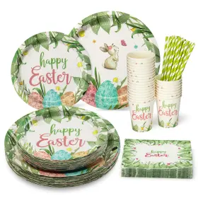 Takywep 198723339696 140 Pcs Easter Party Supplies Tableware Set Rabbit Plates Cups And Napkins