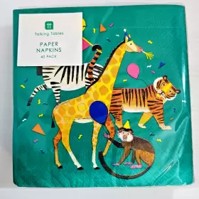 Talking Tables 052715151312 Paper Napkins Zebra Giraffe Tiger Monkey 40 Pack 3-ply 13x13 Inch