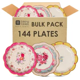 Talking Tables 052715155617 144 X Vintage Floral Paper Plates Bulk Pack Pink Yellow Truly Scrumptious Ta