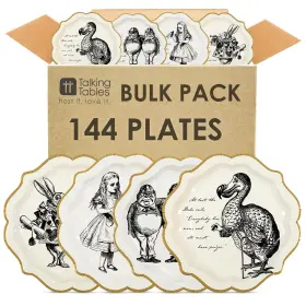 Talking Tables 052715155631 144 X Alice In Wonderland Themed Disposable Paper Plates Bulk Pack Mad Hatt