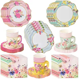 Talking Tables 060698961699 Vintage Tea Party Supplies Floral Paper Plates Napkins Cups And Sauce