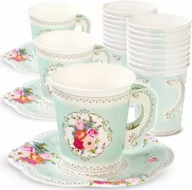 Talking Tables Ts6-cupset 24 X Pretty Vintage Disposable Floral Cup And Saucer Afternoon Tea
