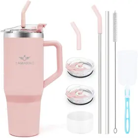Tamarac 704090913072 40 Oz Tumbler With Handle And Straw Lid Wall Vacuum Reusable Pink Dusk