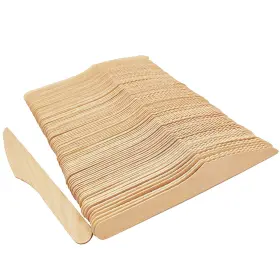 Tangtea 742297156427 100 Pack Disposable Knives 6.5 Inch Length Wooden Cutlery Biodegradable Silverwa