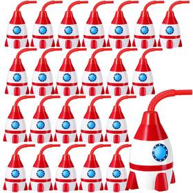 Tanlade B0clh1p6v6 24x Rocket Space Cups With Straws - 10oz Bulk Plastic Party Favors