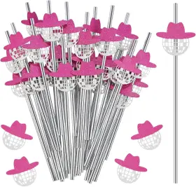 Dia-tanlade-785 Tanlade 50 Pcs Mini Disco Ball Straws 70s Mirror One Size Pink