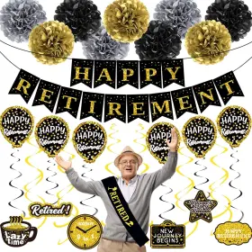Tts005-gold Taotosune Retirement Decorations Men Black Gold Happy Party For