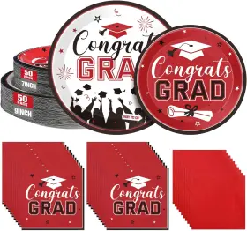 Class-24 Tatuo 200 Pcs Graduation 2025 Plates And Napkins Set Serve For 50 Guests Red