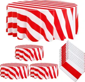 Dk-tatuo-79032 Tatuo 3 Pcs Red And White Round Circus Table Cloth 84 Inch Carnival