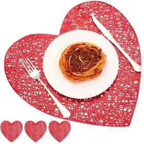 Qit-tatuo-0780 Tatuo Set Of 4 Valentines Day Heart Placemats Plastic Shaped Place Mats Pvc N