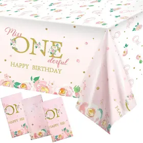 Tatuo-wer005 Tatuo 3 Pieces 1st Birthday Party Tablecloth Floral One First Table Cover