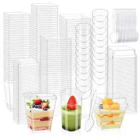 Futi-k347 Tchrules 400 Packs Dessert Cups With Lids 5oz Mini Clear Plastic Cup Parfait