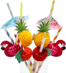 Tecbeauty 313113742751 100pcs Flamingo Fruit Paper Straws Disposable Plastic Drinking Tropical H