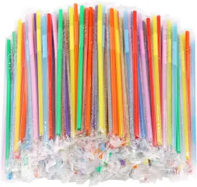 Tecbeauty 445030797781 500 Pcs Flexible Disposable Plastic Drinking Straws Individual Package 10.2 Inc