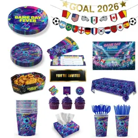 2026031663 Techmysteryhouse 251 Pcs Soccer Party Supplies And Decorations Vibrant Geometric Football Theme