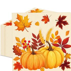 Tedercle 788232005023 50 Pcs Fall Pumpkin Leaves Paper Napkins Set 13x13 Inches Unfolded Disposa