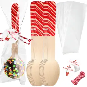 Teenyyou-nicvcrge2 Teenyyou 100 Set Christmas Wooden Spoons Hot Cocoa Chocolate Marshmallow Spoon Chocol