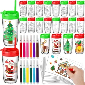 Yit-teenyyou-1373 Teenyyou 16 Pcs Color Your Own Cups 8 Oz Christmas Coloring Cup With Lid And Straw Diy Mu