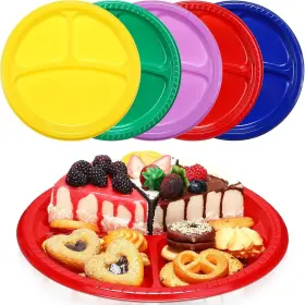 Yit-teenyyou-5578 Teenyyou 50 Pcs 10 Inch Plastic 3 Compartment Divided Plates Heavy Disposable D