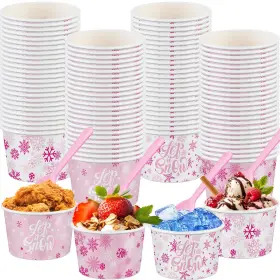 Yit-teenyyou-8163 Teenyyou 100 Pcs Pink Snowflake Soup Cups With Spoons 9 Oz Winter Disposable Ice