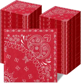 Jg-teling-3982 Teling 200 Pcs 2 Ply Red Bandana Paper Napkins Western Party Bulk Disposable