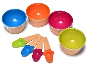 Tellshun 414790649707 Dessert Bowls 4 Pack Ice Cream Bowl Spoon Set Frozen Yogurt Cups With