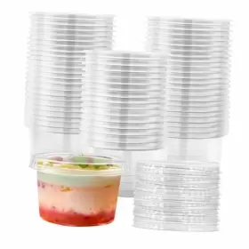 Efw78-58  Temmgnie 100 Sets 5 Oz Disposable Plastic Cups With Flat Lids Clear Parfait
