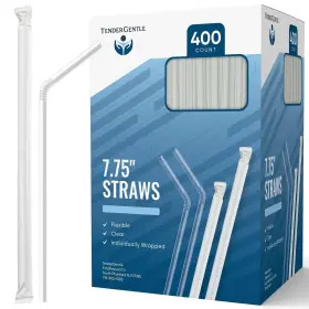 Tendergentle 684829072006 Clear Plastic Straws Disposable - 400 Bendy Drinking 7.75 Inch And Indi