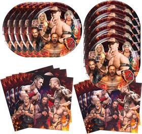Tenfei 445040951920 40pcs Wrestling Party Supplies Include 20 Plates Napkins For Birth