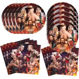 Tenfei 768399549462 40pcs Wrestling Party Supplies Include 20 Plates Napkins For Birth